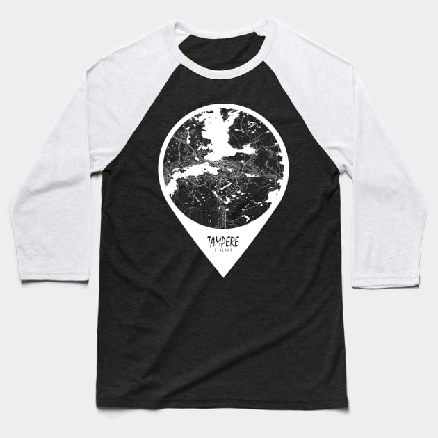 Tampere, Finland City Map - Travel Pin Baseball T-Shirt by deMAP Studio